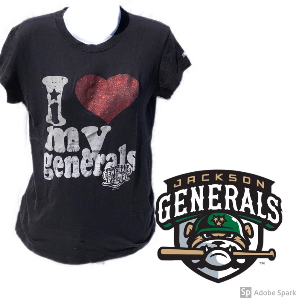 🛑CLEARANCE‼️ MiLB Jackson Generals glitter I ❤️ MY GENERALS Soffe Navy t